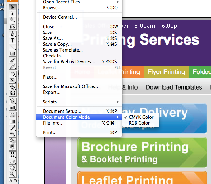 Convert RGB Colour to CMYK using illustrator